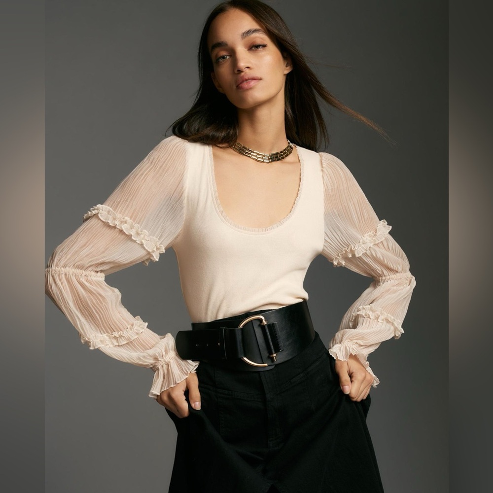 Anthropologie Long-Sleeve Victorian Ruffled Top